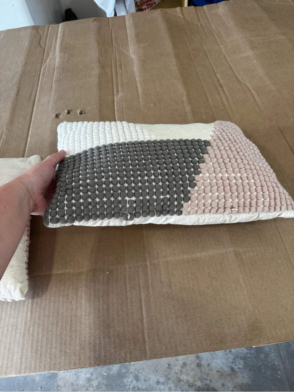 Geometric Textured Throw Pillow Pair in Pink, Gray & Cream